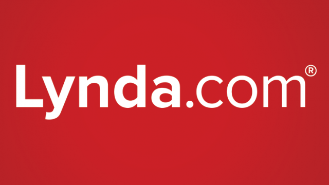Lynda.com logo over red background.