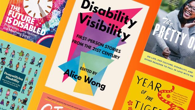 Collage of books, including Disability Visibility and Year of the Tiger