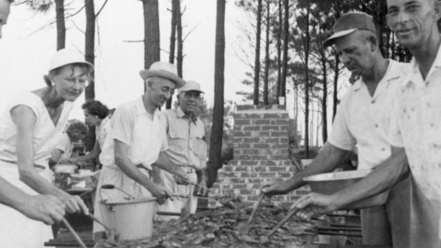 Barbecuing chicken in Carteret County, NC, 1956.