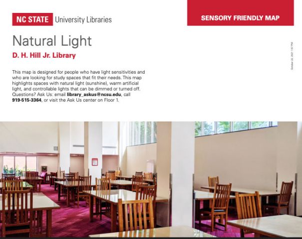Sensory map - Hill Library - Natural and warm lighting