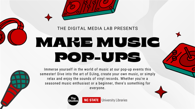 Flyer for Make Music Pop-Ups featuring graphics of music-making activities against a white background