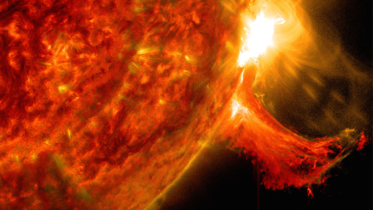 Coronal loops are found around sunspots and in active regions. They are associated with the closed magnetic field lines that connect magnetic regions on the solar surface. Energetic particles spinning along magnetic field lines make visible to us. Many coronal loops last for days or weeks, but most change quite rapidly. Credit: Solar Dynamics Observatory/NASA.