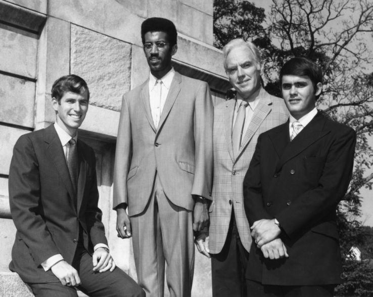 Chancellor John T. Caldwell posing with NC State student government members, 1969