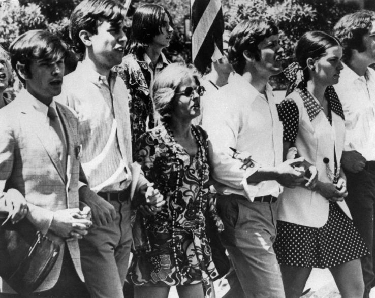 Cathy Sterling and others on a protest march, probably 8 May 1970.