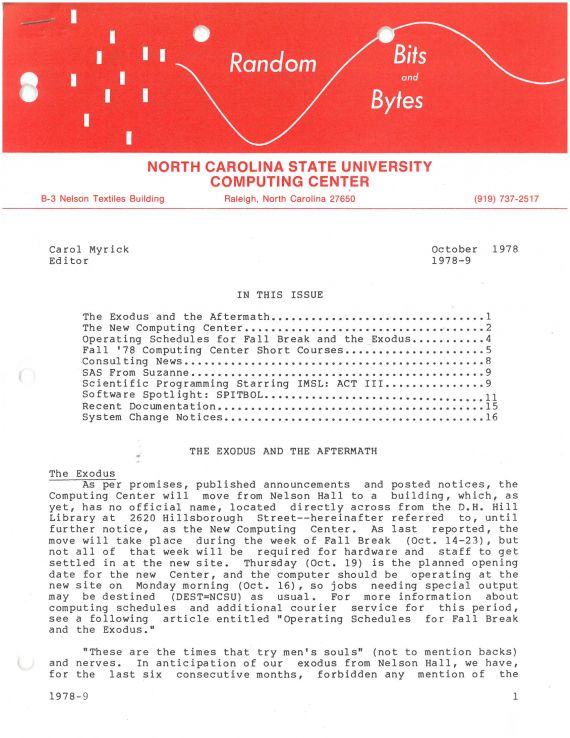 "Random Bits and Bytes," 1978, from Box 2, Folder 1