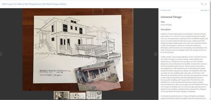 Entries in Brick Layers include materials from Special Collections, such as this architectural drawing and photograph from the Ronald L. Mace Papers.