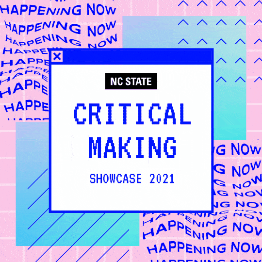 Event title "Critical Media Making Showcase" with a colorful background
