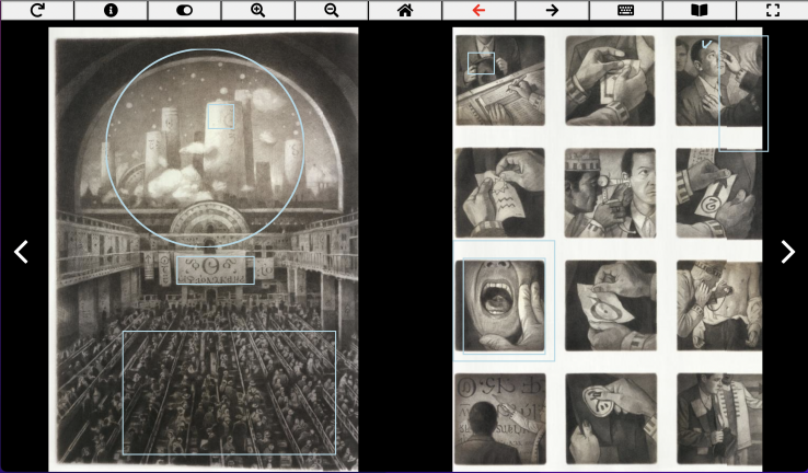 Annotations on digitized images from The Arrival by Shaun Tan
