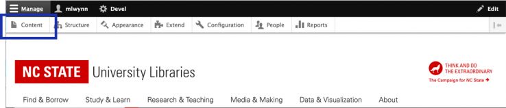 Screenshot of Drupal admin toolbar along top of screen