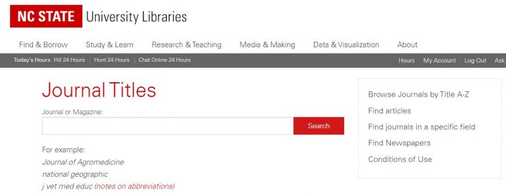 The Journal Titles search page.