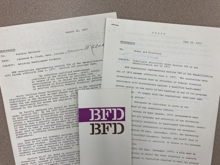 Materials from folder titled "Students with Disabilities/Steering Committee 1977-1978," Box 141, Folder 8