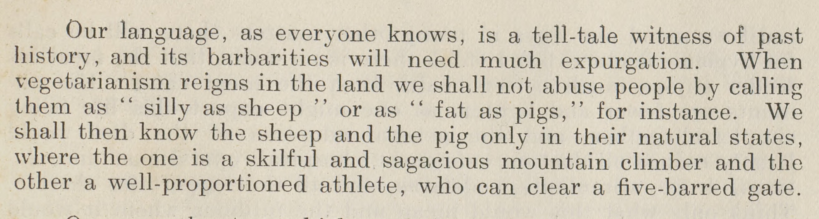 Quote about language from Ernest A. Bell's 'Some social results of the meatless diet'