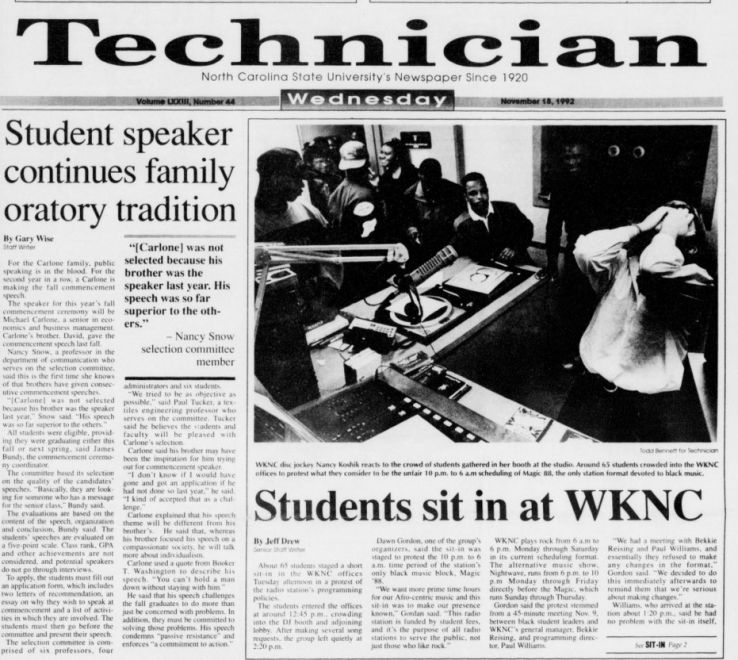 Technician, Vol. 73 No. 44, November 18, 1992