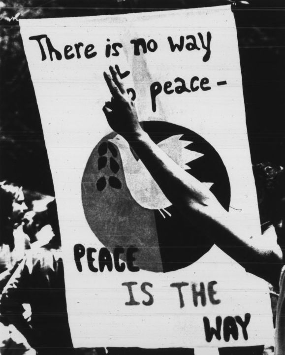Peace sign seen on or near the NC State campus, May 1970.