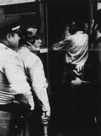Police arrested employees for sit-in in the chancellor's office, 14 Apr. 1969.