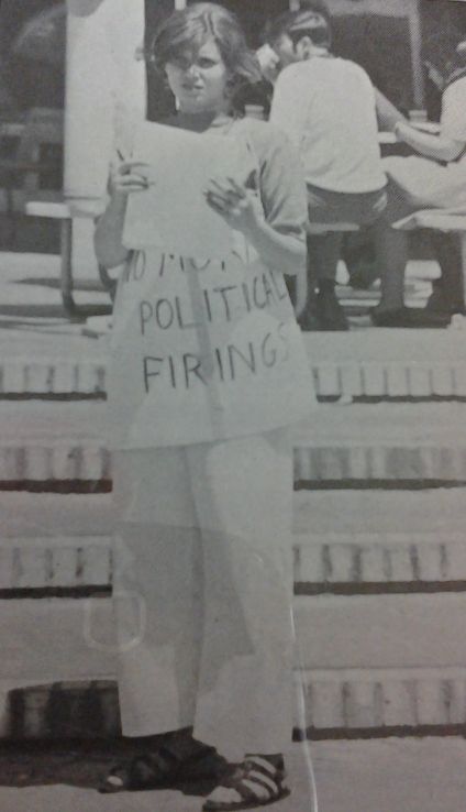A protester supporting African American facilities employees, late April 1969.  