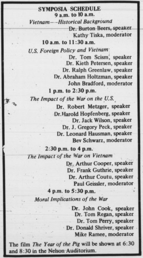 Vietnam Symposium Schedule for the 15 Oct. 1969 Moratorium.
