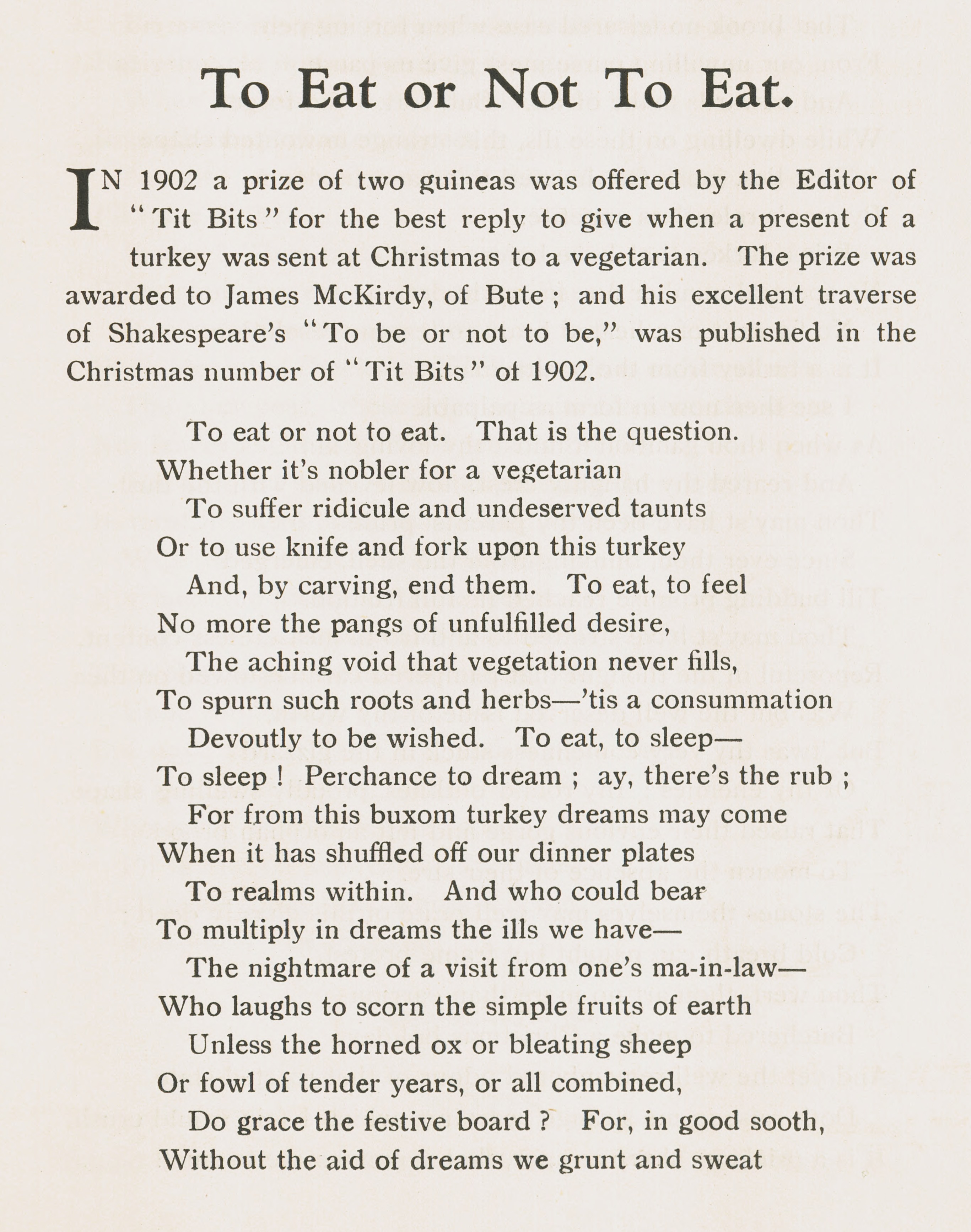 Excerpt from a poem by James McKirdy titled 'To eat or not to eat' (1902)