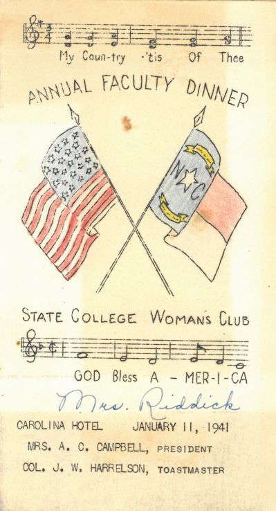 Program from the Faculty Dinner, hosted by the Woman's Club, 11 Jan. 1941