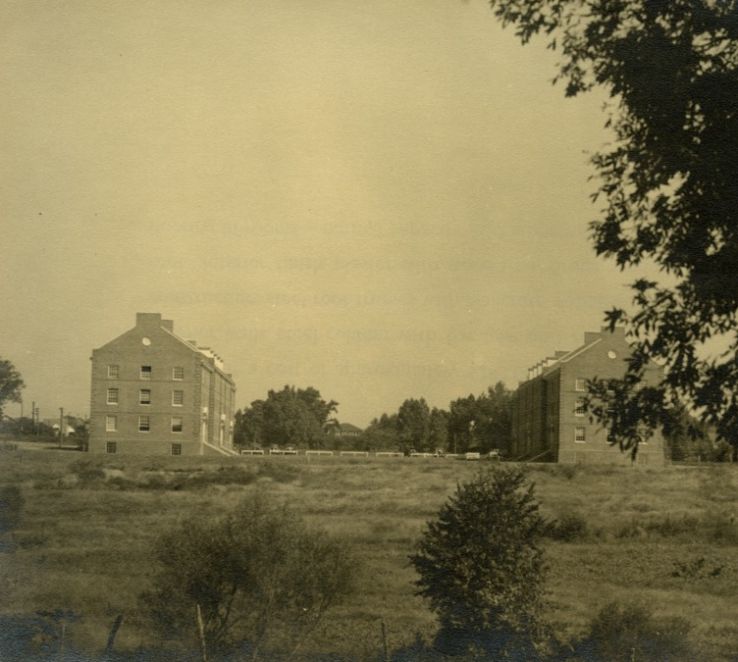 Alexander Hall (right) and Turlington Hall (left), from Major College Projects of the Public Works Administration, ca. 1940.