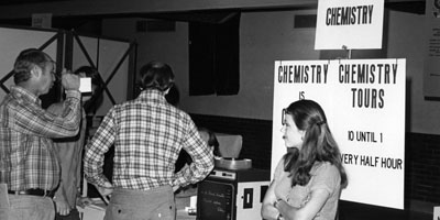 1970s: Chemistry tours and demonstrations being conducted at an unknown event.